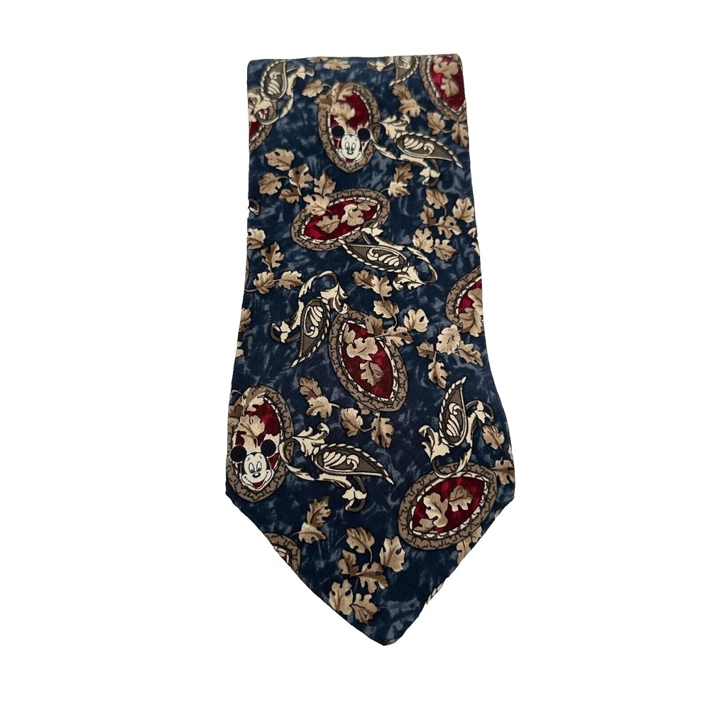 Vtg Mickey Inc. Paisley Silk Necktie Mens Disney Blue Cartoon Bounding Church